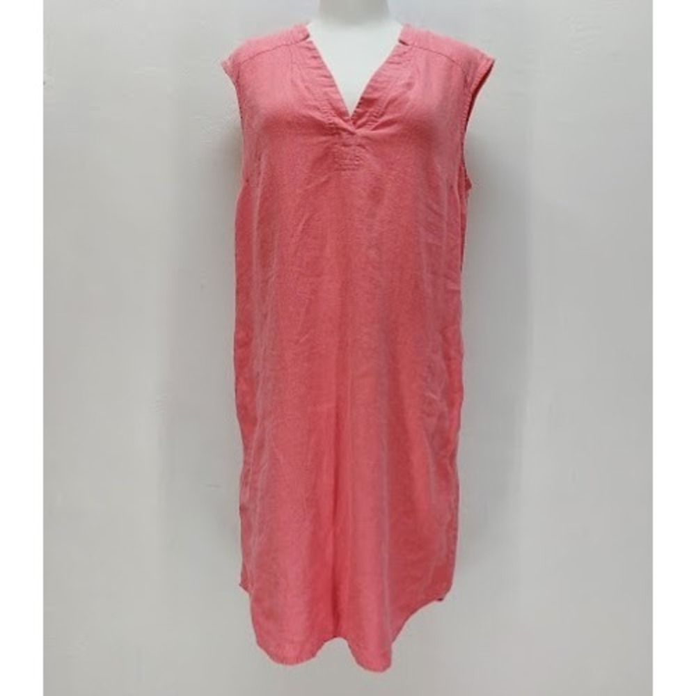 1.2.3 Paris Linen Shift Dress Women's Size 40 Pink V-Neck Sleeveless Midi Summer